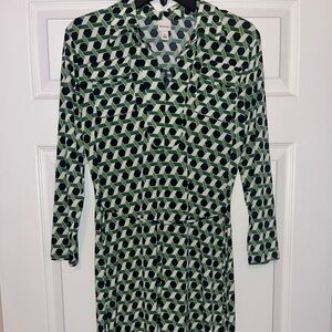 Merona Green and Black Geometric Long Sleeve Dress